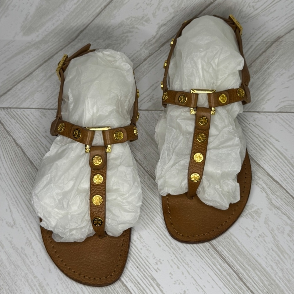 Tory Burch Brown and Gold Sandals with Classic Design